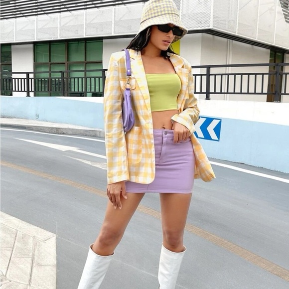 SHEIN Women's | Yellow & White Gigham Single-Breasted Blazer, sz m NWoT - Picture 8 of 16